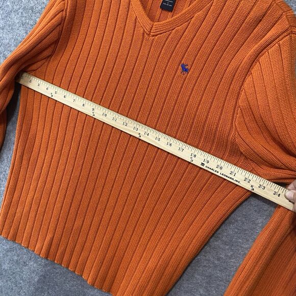 Abercrombie Fitch Ribbed Sweater Mens Sz L Orange V Neck Logo - Picture 5 of 6